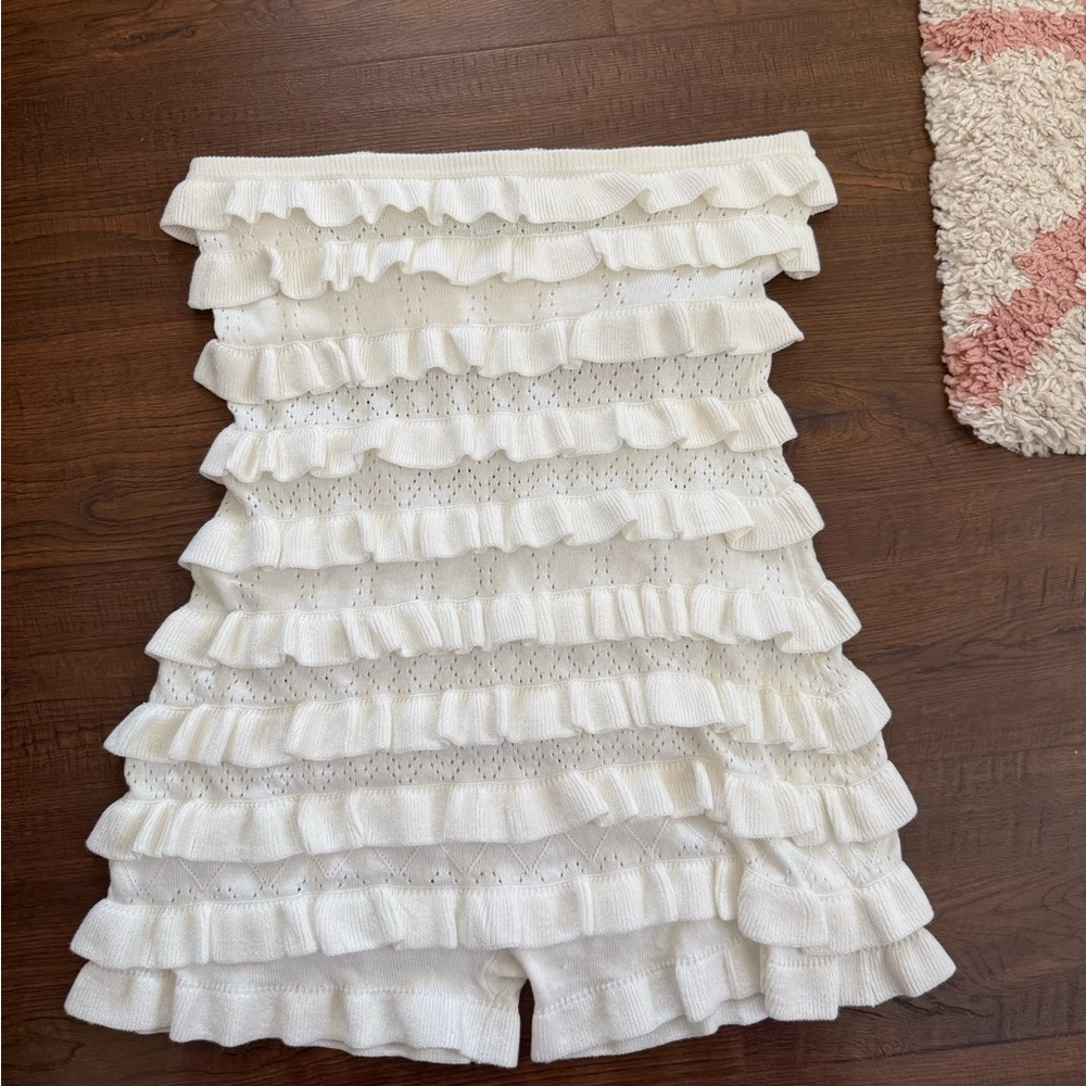 Fashion Nova Cream Ruffle Romper - Picture 3 of 8
